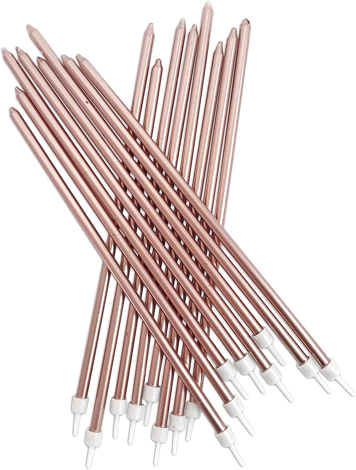 Anniversary House Pack Of 16 Extra Tall Slim Birthday Cake Candles With Holders, Metallic Rose Gold, 18 Centimeters - Image 2