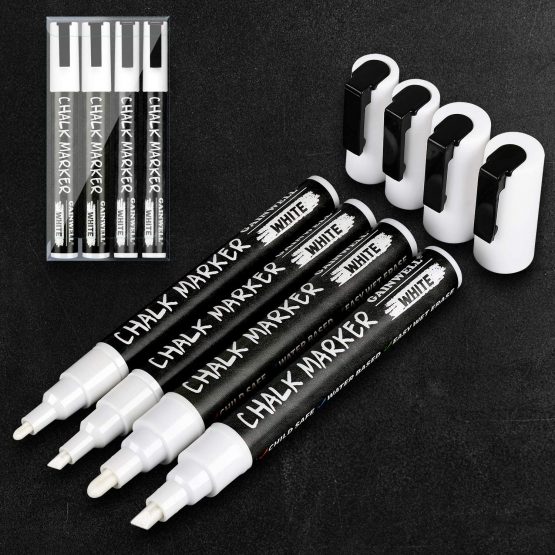 GAINWELL White Liquid Chalk Markers 3mm and 6mm Nibs - Use on Chalkboard, Whiteboard, Glass - 4 Pack - Water Based Wet Wipe Erasable Pen - Image 2