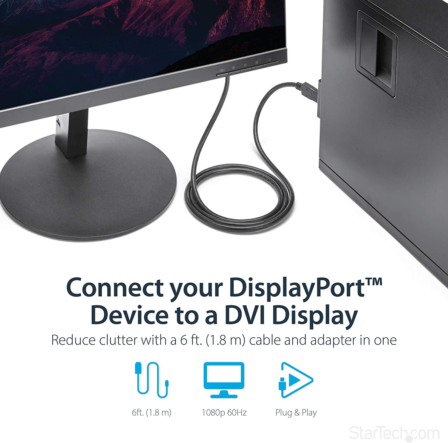 StarTech.com 6ft (1.8m) DisplayPort to DVI Cable, DP to DVI-D Video Adapter Converter Cable, Replaced by DP2DVI2MM6 - Image 2
