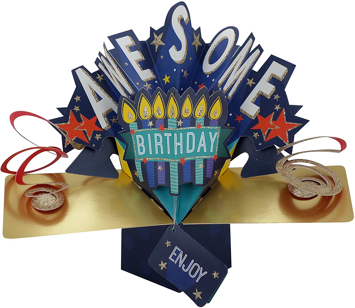 Second Nature "Awesome Birthday" with Candles Pop Up Greeting Card - POP128, Blue, Pack of 1