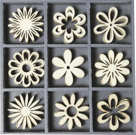 cArt-Us Box with Wooden Ornaments Fantasy Flowers 10.5x10.5cm, Wood, Natural - Image 2
