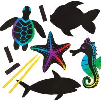 Baker Ross AG710 Sealife Scratch Art Magnets (Pack of 12), Black
