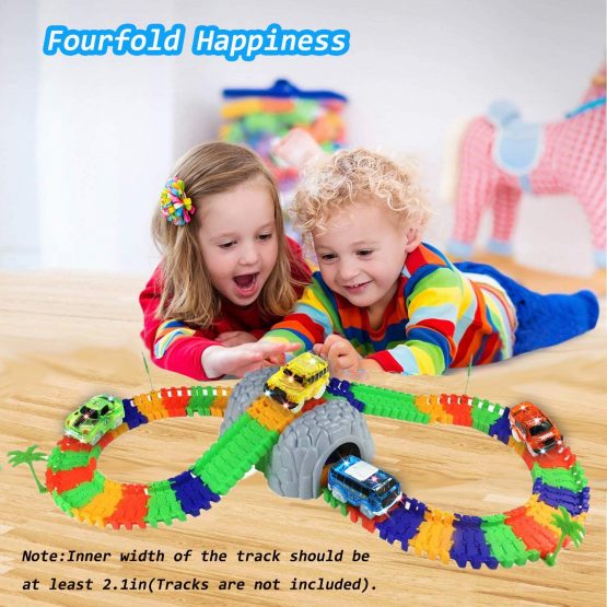 Track Cars for Kids, 4 Pack Replacement Track Cars Compatible with most Tracks Glow in the Dark, Toy Cars with 5 Flashing LED Lights for Most Race Tracks Light Up Toy Cars Track Car for Ages 3 4 Kids - Image 4