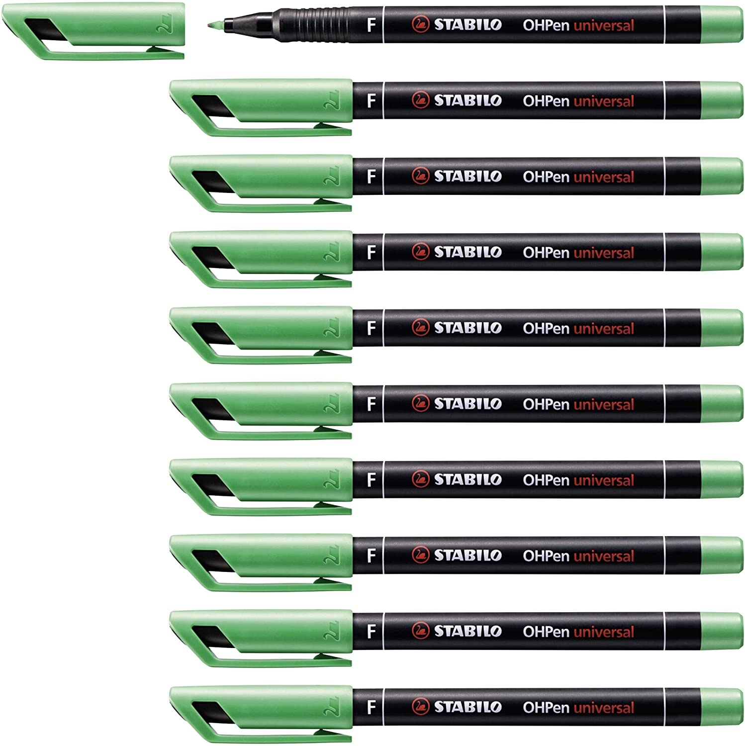 STABILO Overhead Pen OHPen universal - Permanent Fine - Pack of 10 - green, 1 count (Pack of 10)