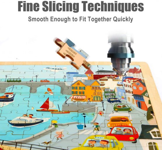 TOP BRIGHT 100 Piece Wooden Jigsaw Puzzles for Kids 3 4 5 Year Old, Urban Wooden Jigsaws for