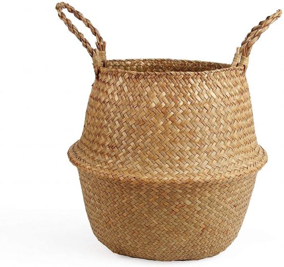 BlueMake Woven Seagrass Belly Basket for Storage Plant Pot Basket and Laundry, Picnic and Grocery Basket (Medium, Original)