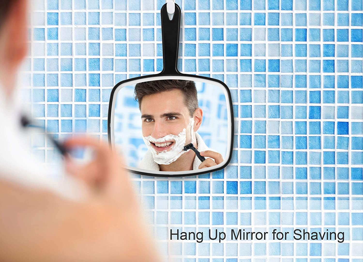 OMIRO Hand Mirror, Black Handheld Plain Mirror with Handle,Square,M, 23.5L x 17W cm - Image 3