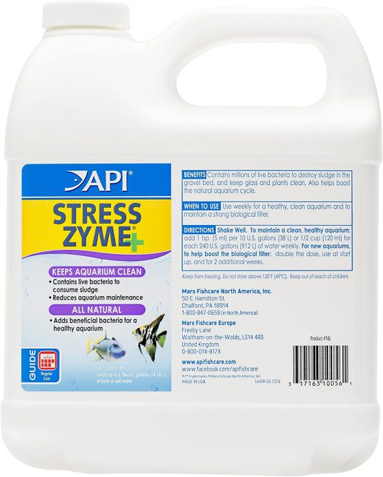 API Stress Zyme Freshwater and Saltwater Aquarium Cleaning Solution Bottle, White, 1.9 Litre