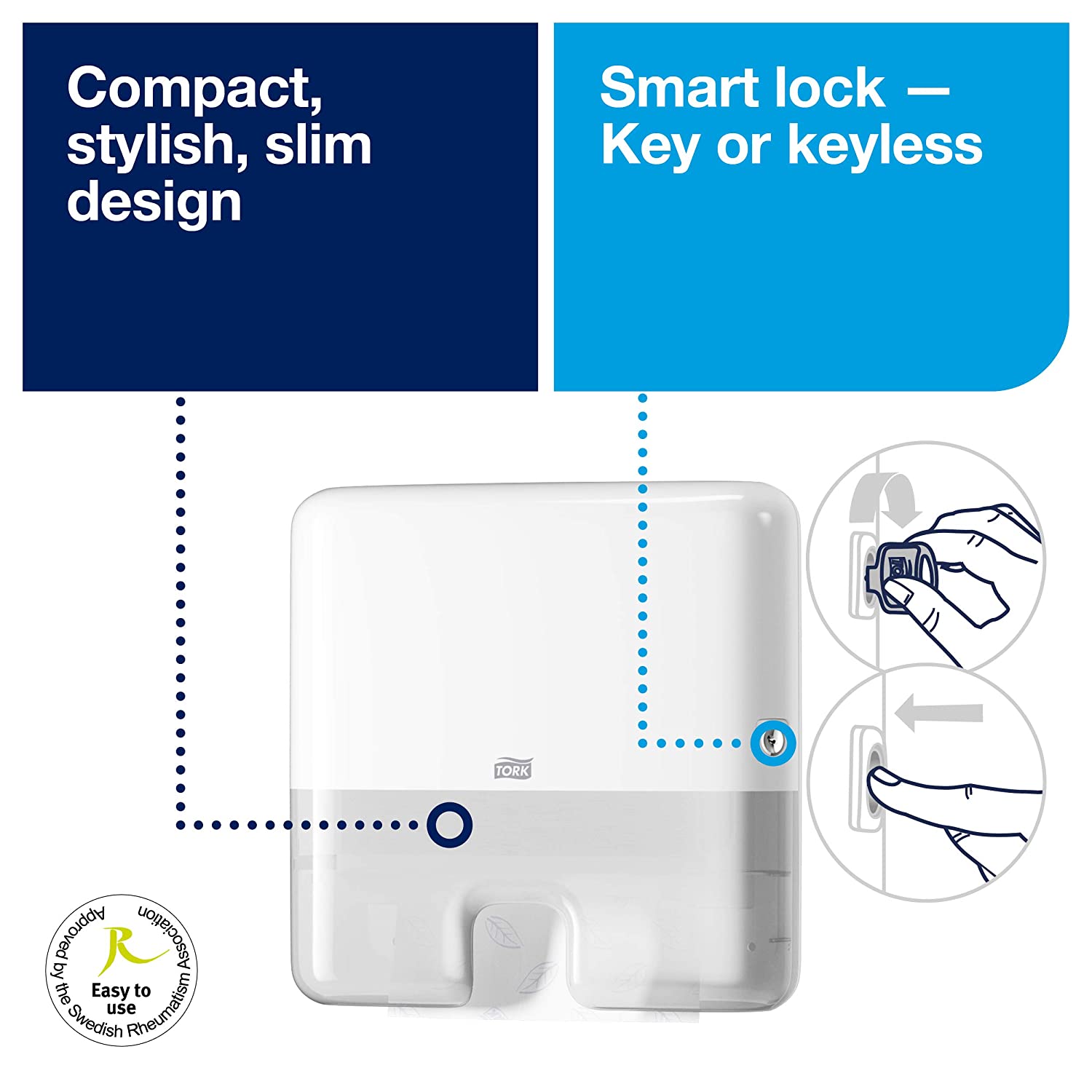 Tork Xpress Multifold Mini Hand Towel Wall Mounted Dispenser White H2, One-at-a-Time Dispensing, Elevation Range, 552100 - Image 4