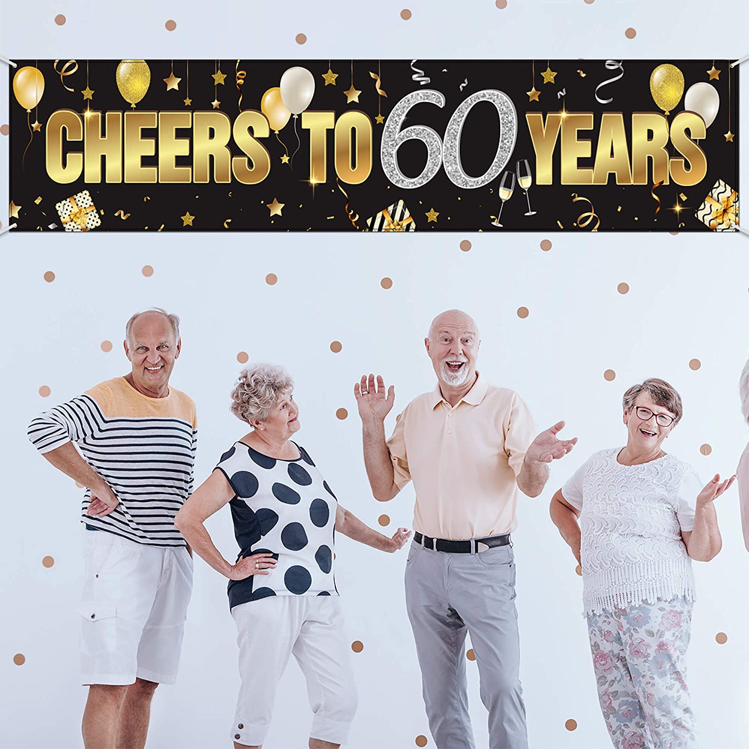 Cheers to 60 Years 60th Birthday Banner Decorations for Men Women Happy 60th Birthday Banner Birthday Party Supplies Black Gold Backdrop for 60th Birthday Decor (70.9 x 15.7 Inch) - Image 4