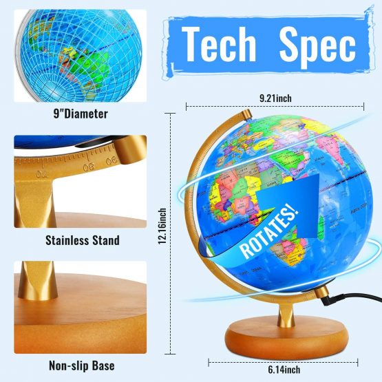 LED Constellation Globe Rewritable 3in1 Educational Toys, Light Up World Globe,Illuminated Night View Globe lamp for Kids Home Décor and Office Desktop- 9inch（Contains pen and Cleaning Cloths） - Image 4