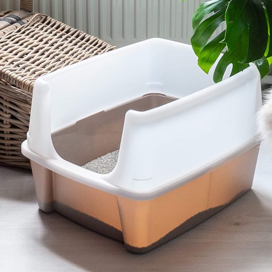 Iris Ohyama, Cat litter tray with high sides, no litter spill, removable high rim, entrance height: 15 cm, scoop included, for cat - Cat Litter Box CLH-12 - Taupe - Image 4