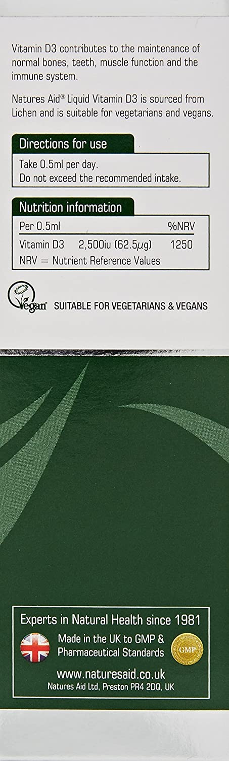 Natures Aid Vitamin D3 Liquid 2500iu 50ml, High Strength Cholecalciferol VIT D Drops, Bone & Immune Support, Vegan, Non-GMO - Image 2