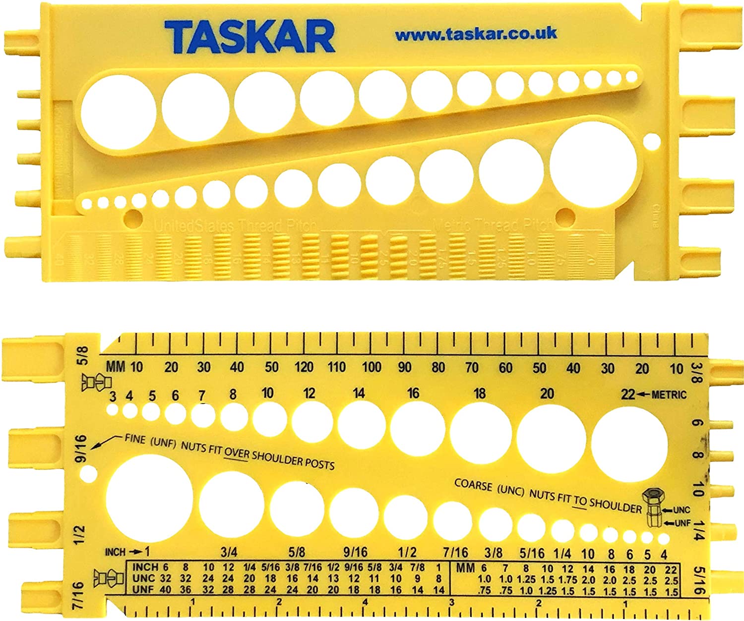 Taskar Nut & Bolt Measuring Gauge & Screw Pitch Checker (Imperial/Metric), Yellow