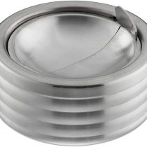 Relaxdays Ashtray Windproof, with Lid, in-& Outdoors, Brushed Stainless Steel, Round Ash Tray, H x D: 5.5 x 11.5 cm, Silver, One Size