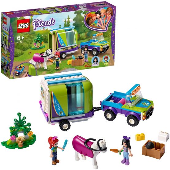 LEGO 41371 Friends Mia’s Horse Trailer Toy, Stable Extension Set, 4x4 Buggy, Mia and Emma Mini Dolls
