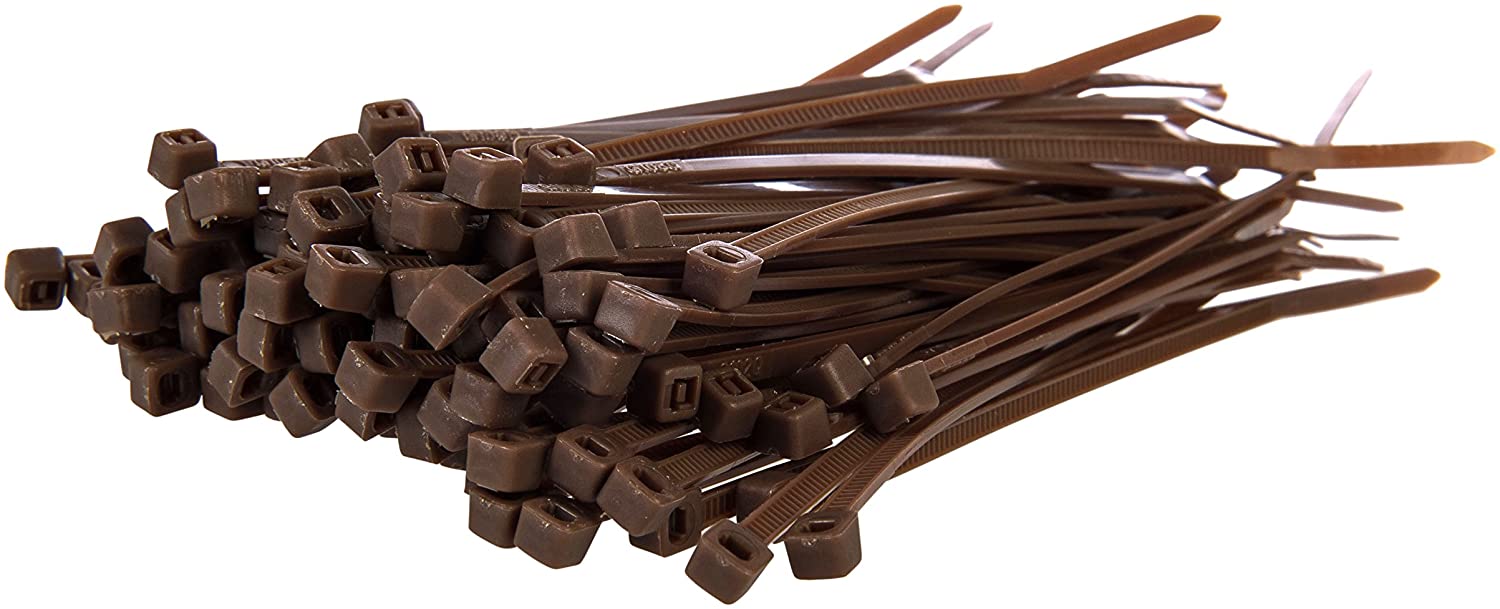 Gocableties Brown Cable Ties, 200mm x 4.8mm, Pack of 100, 8" Premium Nylon Zip Ties, Multi-Purpose Plastic Tie Wraps