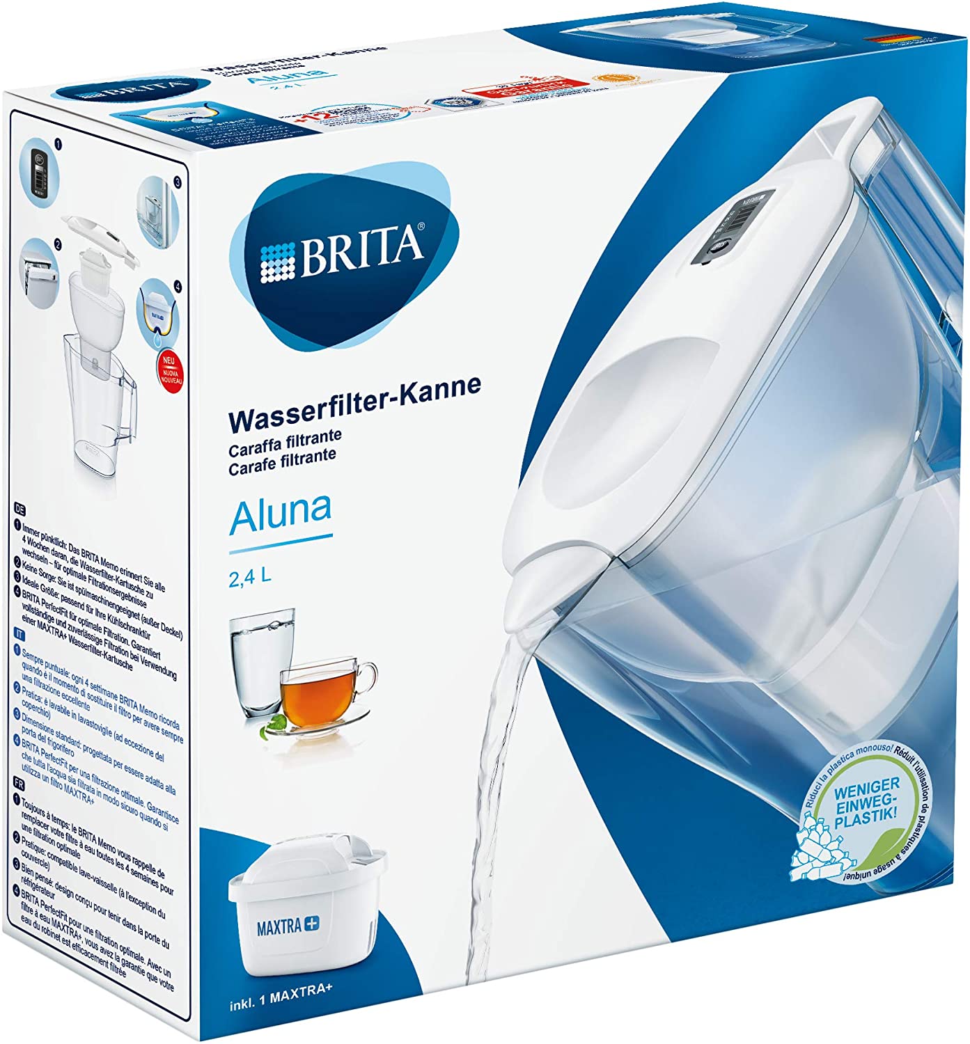BRITA Aluna fridge water filter jug for reduction of chlorine, limescale and impurities