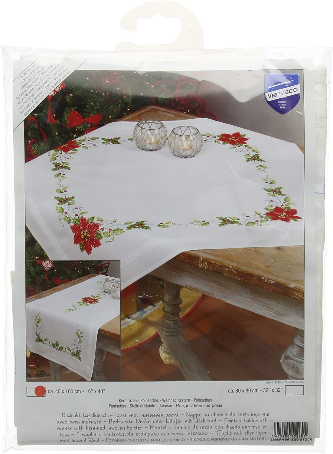 Vervaco "Poinsettia Runner Embroidery, 100 Percent Cotton, Multi-Colour, 40 x 19 x 20 cm