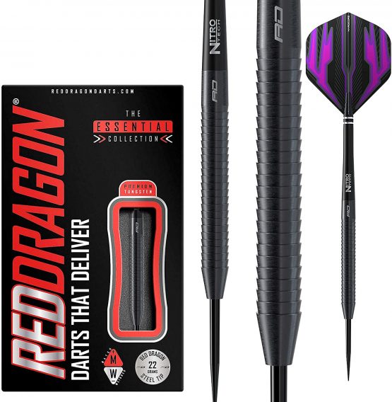 RED DRAGON Razor Edge Black 20g, 22g, 24g, 26g, 28g Steeltip or 20g Softip Tungsten Darts with Flights and Stems