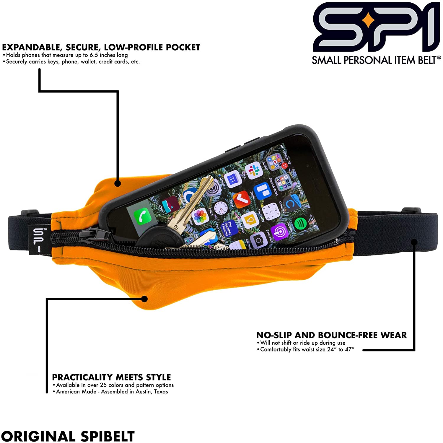 SPIbelt Running Belt Original Pocket, No-Bounce Waist Pack for Runners fits iPhone 6 7 8 X - Image 3