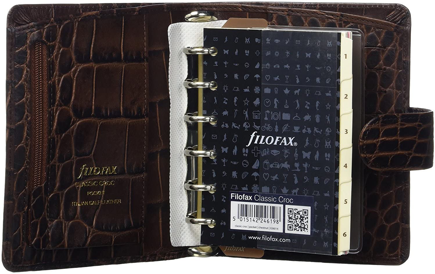 Filofax Pocket Classic Croc Organiser - Chestnut, nut brown, 81mm x 120mm - Image 4