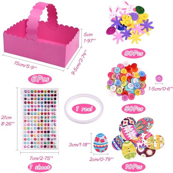 TUPARKA 6 PCS Easter Card Craft Baskets With Easter Sticker Colour Egg Buttons for Children Easter Decoration Craft Egg Filler Supplies - Image 2