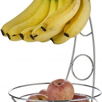 EXZACT Fruit Basket Fruit Bowl with Banana Hook 43cm Tall, Wired Fruit Rack/ Banna Stand Hanger - Silvery Chrome Finish