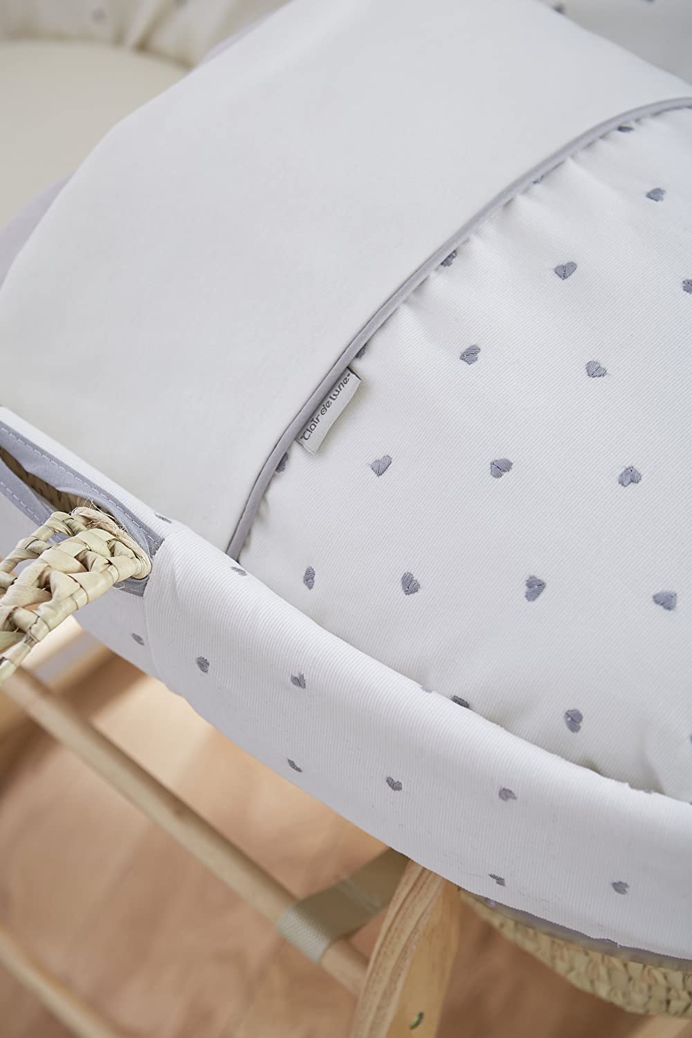 Clair de Lune Lullaby Hearts Palm Moses Basket, White BigaMart