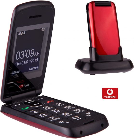TTfone Star Big Button Simple Easy To Use Flip Mobile Phone Pay As You Go (Vodafone PAYG, Red)