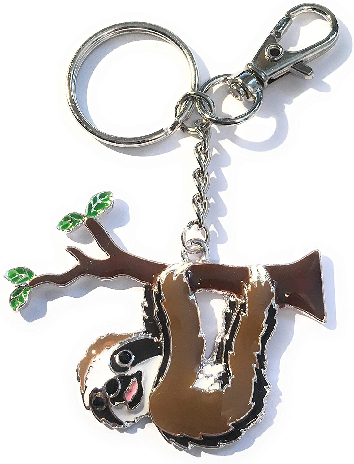 FizzyButton Gifts Hanging Sloth Keyring Key Ring with Enamel Charm and Lobster Clasp, Brown