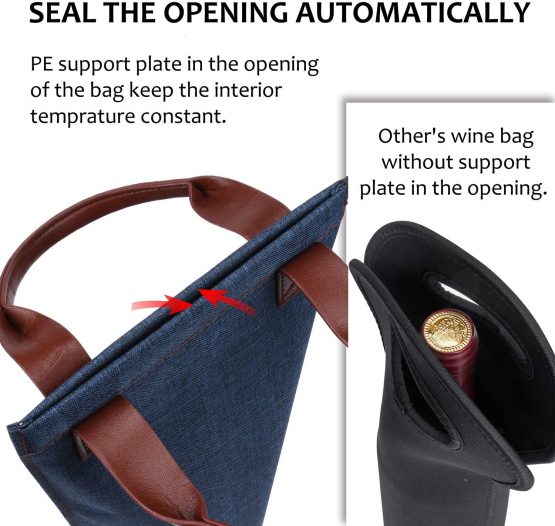 Kato Tirrinia Wine Cooler Picnic Bag, Single Bottle Wine Carrier Insulated, Padded Thermal Wine Tote Bag for Beach, for Wine Lover, Beige - Image 3