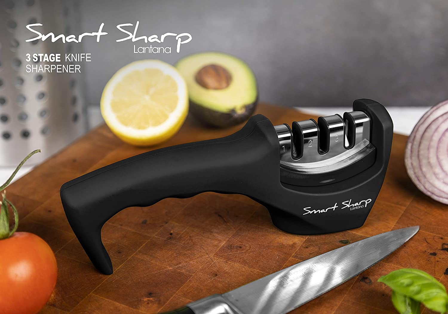 Lantana Smart Sharp Knife Sharpener, Professional 3 Stage Manual Sharpener for Sharpening Kitchen Knives, Ceramic Stone - Image 3