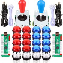 EG STARTS 2 Player LED Arcade DIY Parts 2X USB Encoder + 2X Ellipse Oval Style Joystick + 20x LED Arcade Buttons for PC MAME Raspberry Pi Windows System (Green & Blue Kit)