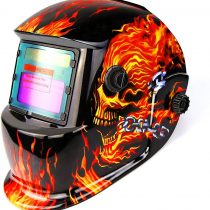 DEKO Welding Mask Solar Powered Auto Darkening Hood with Adjustable Shade Range 4/9-13 for Mig Tig Arc Welder Mask Shield Flaming Skull Design