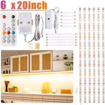 WOBANE Under Cabinet LED lighting kit, 6 PCS LED Strip lights with Remote Control Dimmer and Adapter, Dimmable for Kitchen Cabinet,Counter,Shelf,TV Back,Showcase 2700K Warm White, Bright, Timing 9.8ft