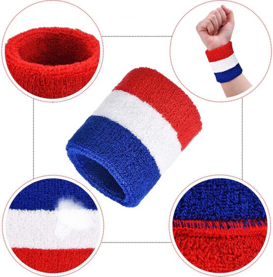 Bememo 12 Pack Striped Sweatbands Wrist Sports Wristband Cotton Wrist Band Sweat Band for Men and Women, Good for Tennis, Basketball, Running, Gym, Working Out - Image 2
