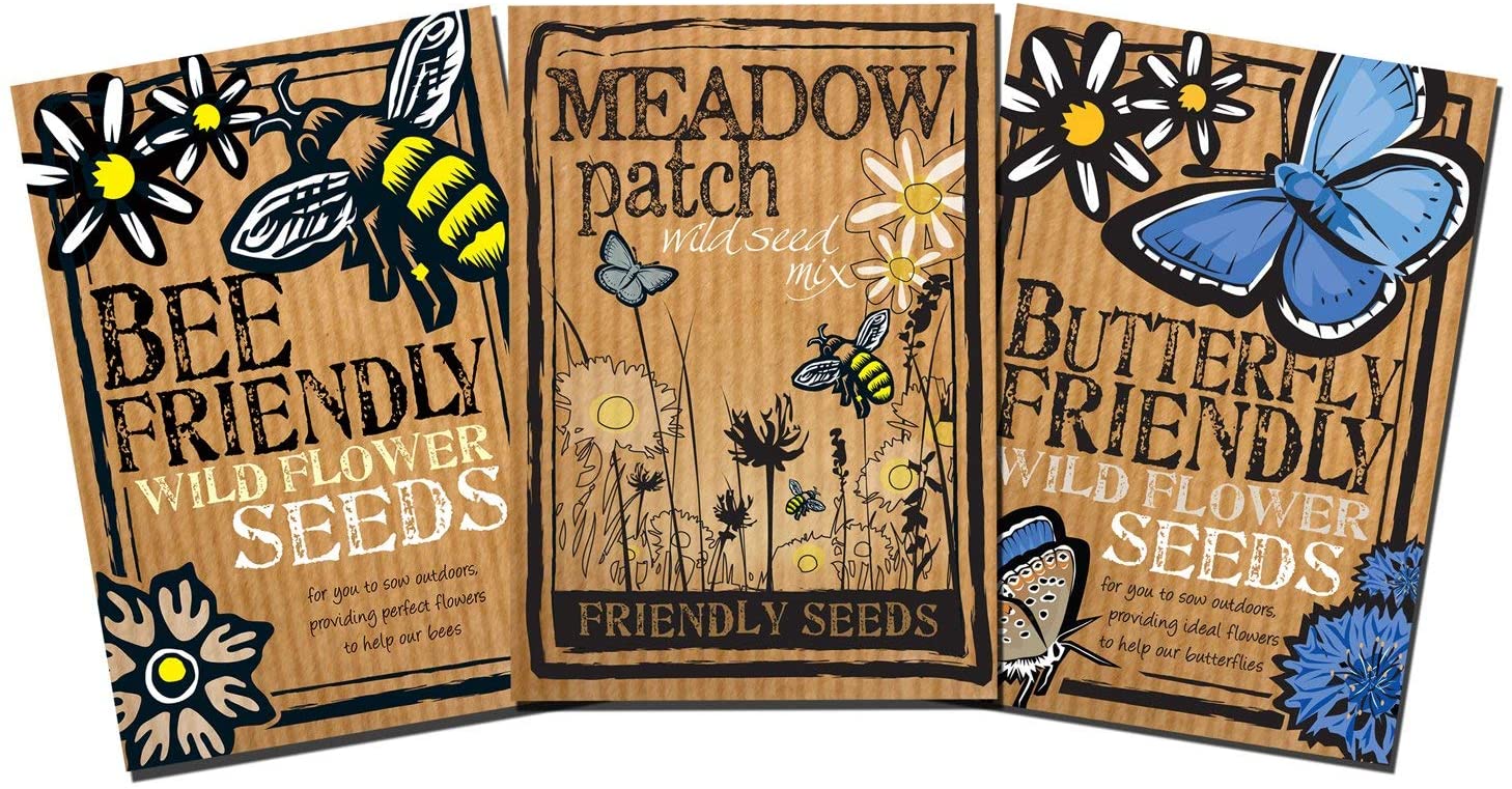Christmas Gift Pack of Bee, Butterfly and Meadow Friendly Wild Flower Seeds, Beautiful Flowers in Many Colours, Great Stocking Filler, Over 1000 Seeds Per Packet, RHS Perfect for Pollinators Mix