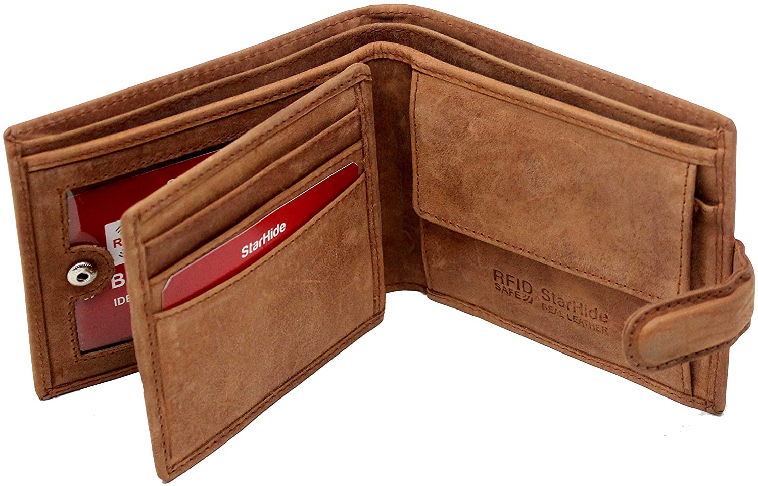 STARHIDE RFID Blocking Wallet, Distressed Hunter Brown, 12cm x 9.5cm - Image 2