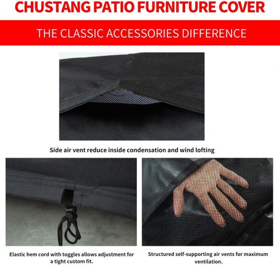 Chusstang Garden Furniture Covers Waterproof, Patio Furniture Table Covers Outdoor Round Table Cover Patio Furniture Cover 420D Heavy Duty Protection Windproof Anti-UV Circular Table Cover (Ø180x90cm) - Image 4