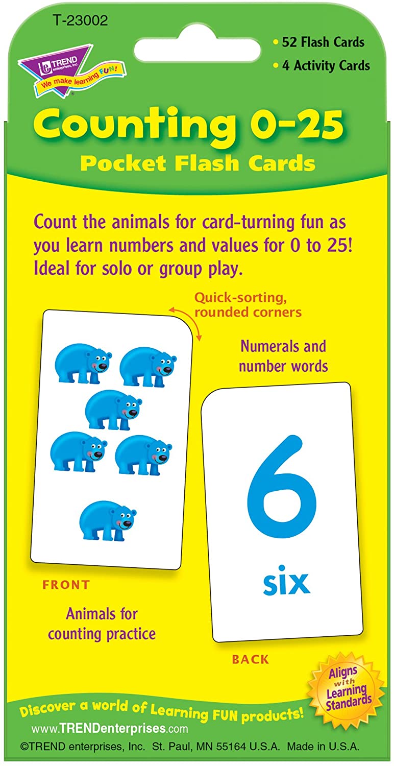 Trend 56-Piece 8 x 13 cm Counting 0 to 25 Pocket Flash Cards, White - Image 4