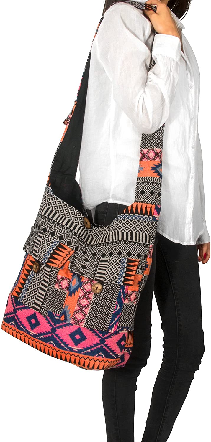 Tribe Azure Fair Trade Crossbody Handwoven Thick Cotton Shoulder Bag Shopping Market Purse Pink Casual Boho Roomy Spacious - Image 3