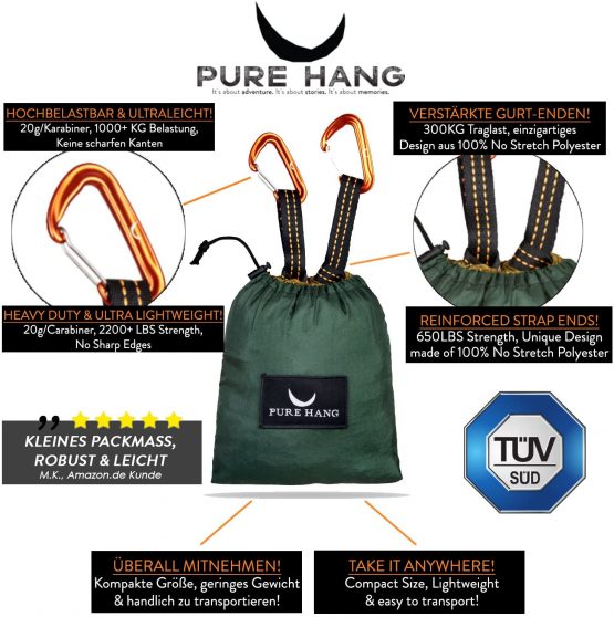 PURE HANG Premium XXL Hammock Double Camping Outdoor - Lightweight Nylon Portable 2 - 4 person - Strongest Parachute Hammock Backpacking Garden Hiking Travel Beach Yard - Image 2