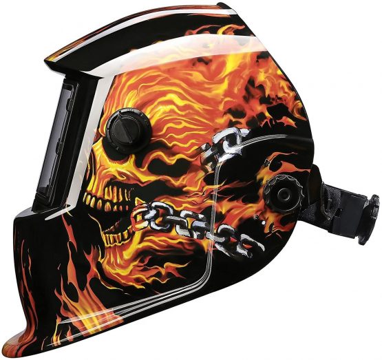 DEKO Welding Mask Solar Powered Auto Darkening Hood with Adjustable Shade Range 4/9-13 for Mig Tig Arc Welder Mask Shield Flaming Skull Design - Image 4