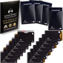 18 RFID Blocking Sleeves (14 Credit Card Holders & 4 Passport Protectors) Ultimate Premium Identity Theft Protection Sleeve Set for Men & Women. Smart Slim Design perfectly fits Wallet / Purse. (Black Premium)