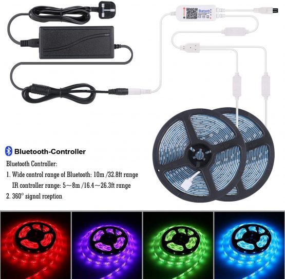Bluetooth LED Strip 10M Waterproof LED Strips Lights Music Sync Color Changing RGB 12V 5050 Cuttable Sticky LED Lights with Remote&App Control Lights for Bedroom Outdoor Party TV Kitchen Kit(2×5m) - Image 2