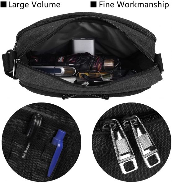 LOSMILE Shoulder Bag, Mens Canvas Messenger bag tablet for Work, School, Daily Use,12 inch * 4.3 inch * 10.2 inch.26 Pockets (Black) - Image 3