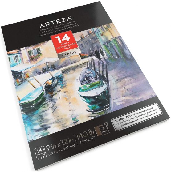 Arteza Watercolour Paper Pad, 14 Sheets, 300gsm Watercolour Paper, 22.9 x 30.5 cm, Double-Sided, 100% Cotton, Cold-Pressed, Art Supplies for Watercolour Techniques and Mixed Media - Image 2