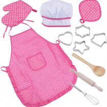niCWhite Kids Chef Play Set, Kids Cooking Playset,Chef Dress Up Outfit Set with Kids Apron,Chef Hat and Other Accessories,11pcs Children Pretend Role-play Cooking Toy for Age 3+