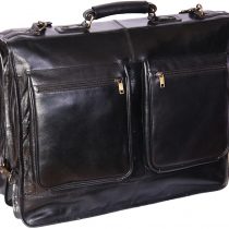 Real Leather Suit Dress Carrier Travel Weekend Bag CANICO Black
